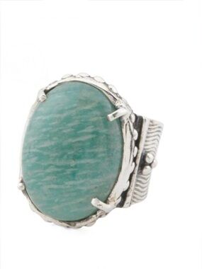 SHAANTI JEWELS  India Sterling Silver Amazonite Etched Band Ring